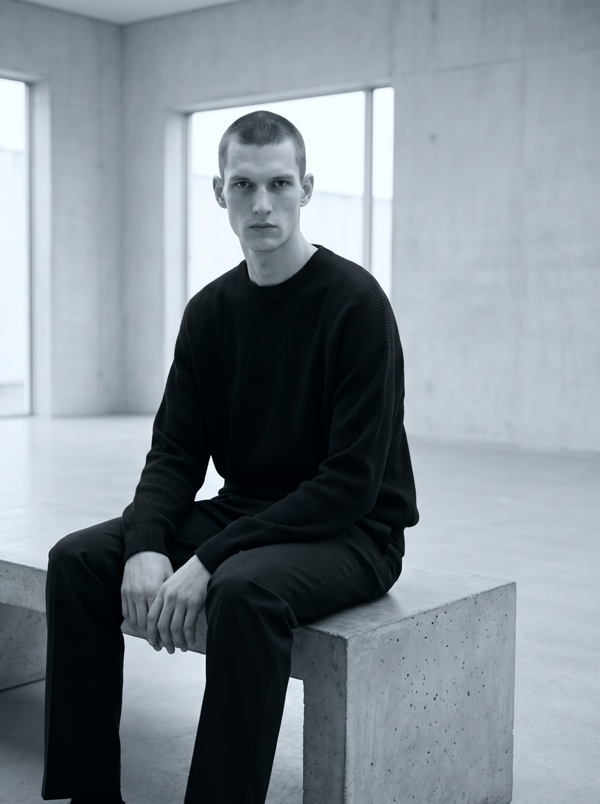 Ribbed Crewneck Sweater in Merino Wool Blend with Relaxed Fit for Men and Women - Black 2