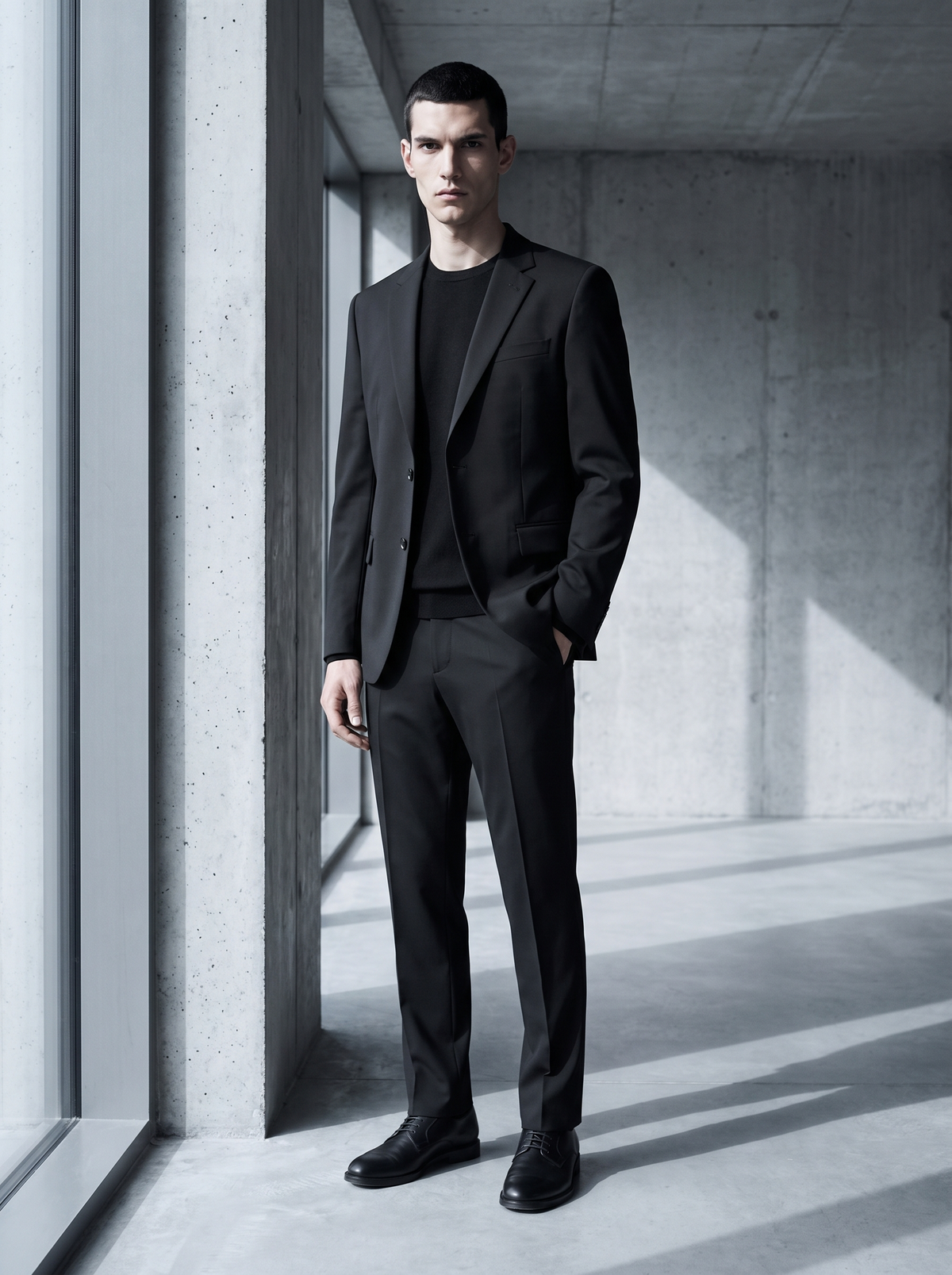 Men's Single-Breasted Tailored Blazer with Notch Lapels and Two-Button Closure - Black 2