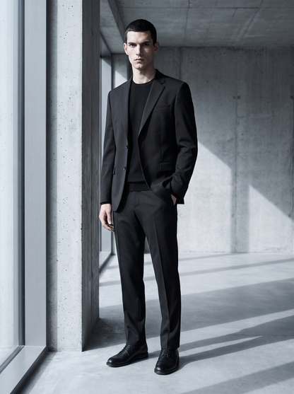 Men's Single-Breasted Tailored Blazer with Notch Lapels and Two-Button Closure - Black 2