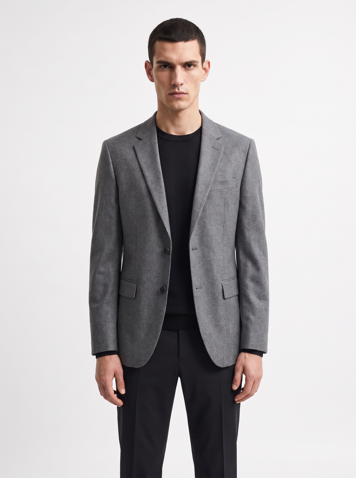 Men's Single-Breasted Tailored Blazer with Notch Lapels and Two-Button Closure - Grey