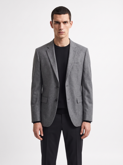 Men's Single-Breasted Tailored Blazer with Notch Lapels and Two-Button Closure - Grey