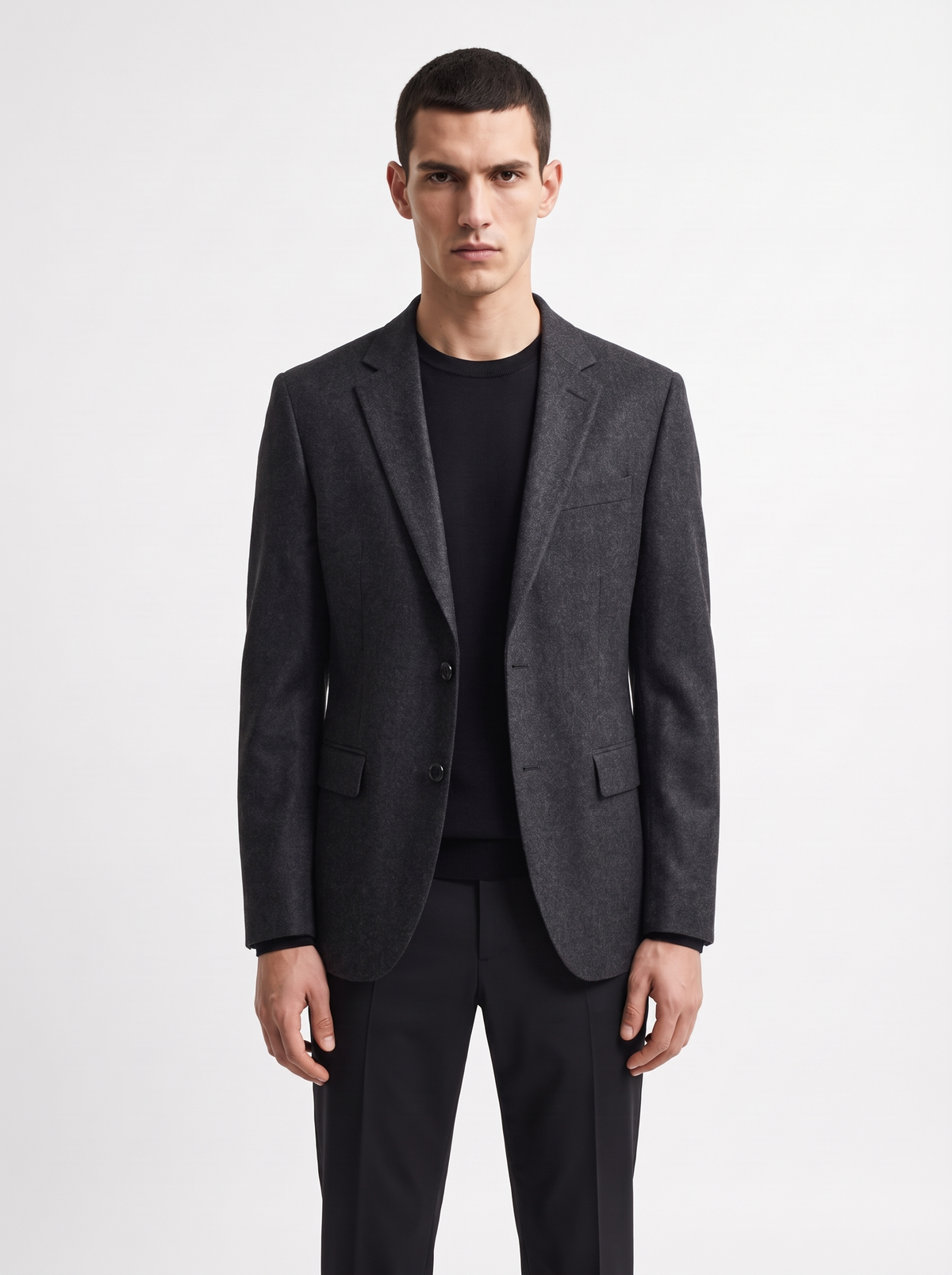 Men's Single-Breasted Tailored Blazer with Notch Lapels and Two-Button Closure - Charcoal