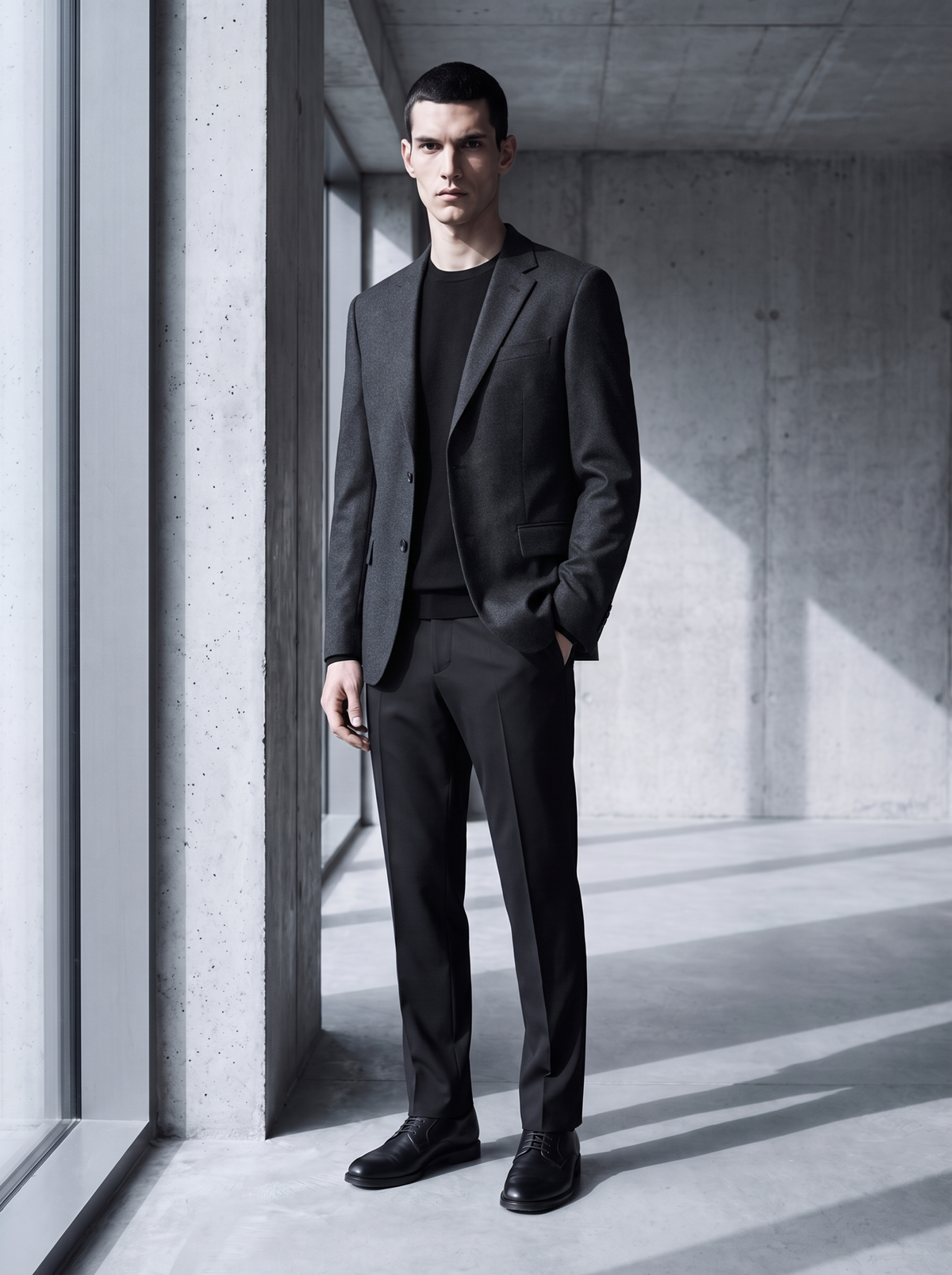 Men's Single-Breasted Tailored Blazer with Notch Lapels and Two-Button Closure - Charcoal 2