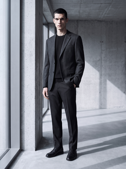 Men's Single-Breasted Tailored Blazer with Notch Lapels and Two-Button Closure - Charcoal 2