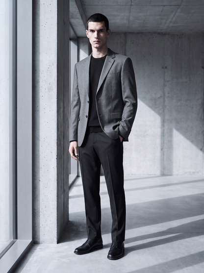 Men's Single-Breasted Tailored Blazer with Notch Lapels and Two-Button Closure - Grey 2